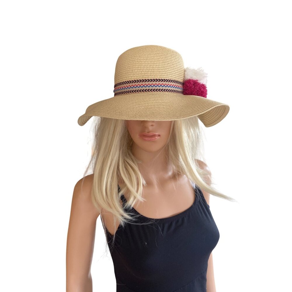 NWOT INC International Concepts Pom-Pom Floppy Hat Natural ONE SIZE - Picture 6 of 10